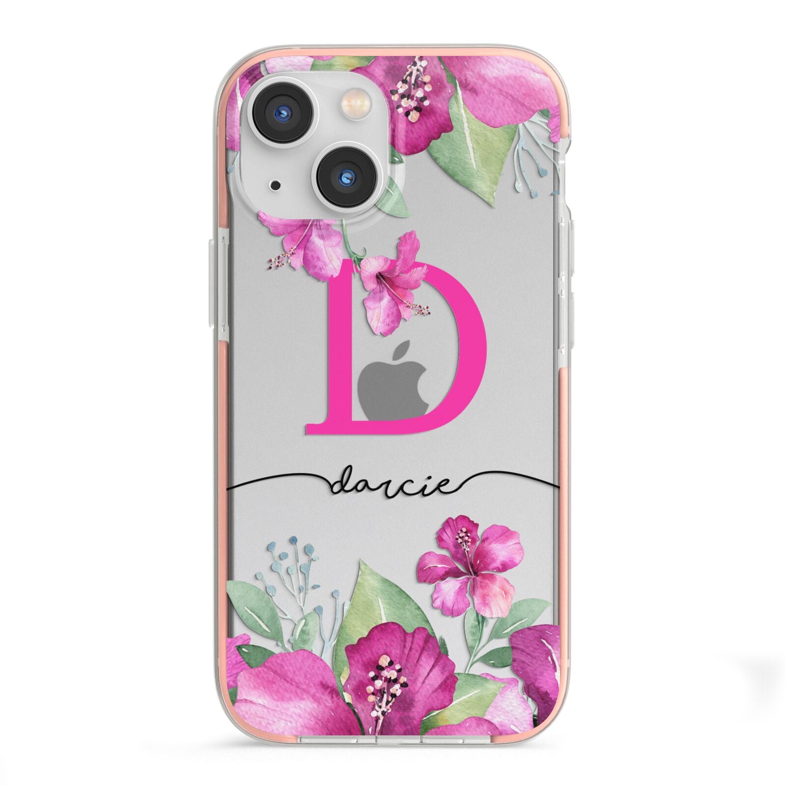 Personalised Pink Lilies iPhone 13 Mini TPU Impact Case with Pink Edges