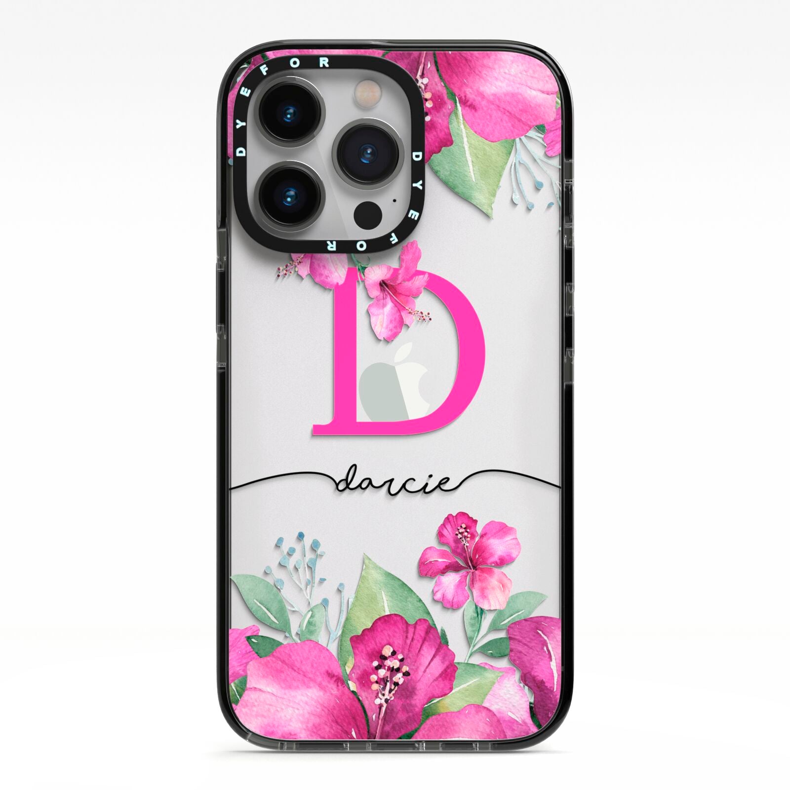 Personalised Pink Lilies iPhone 13 Pro Black Impact Case on Silver phone