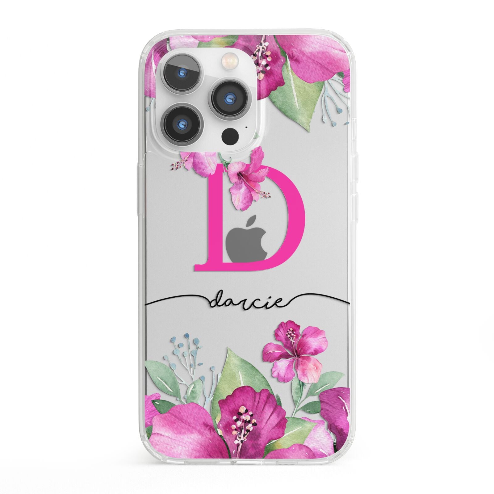 Personalised Pink Lilies iPhone 13 Pro Clear Bumper Case