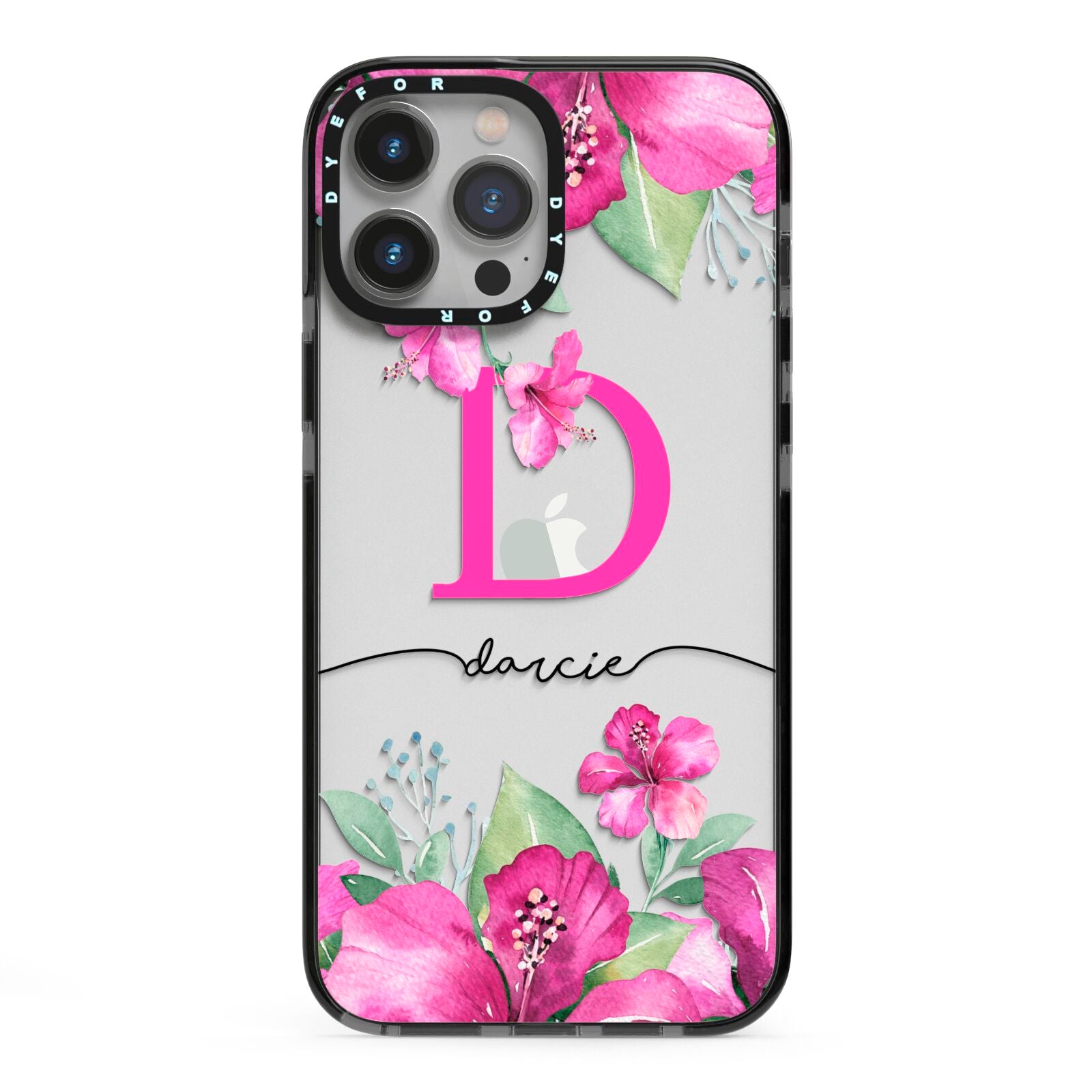 Personalised Pink Lilies iPhone 13 Pro Max Black Impact Case on Silver phone