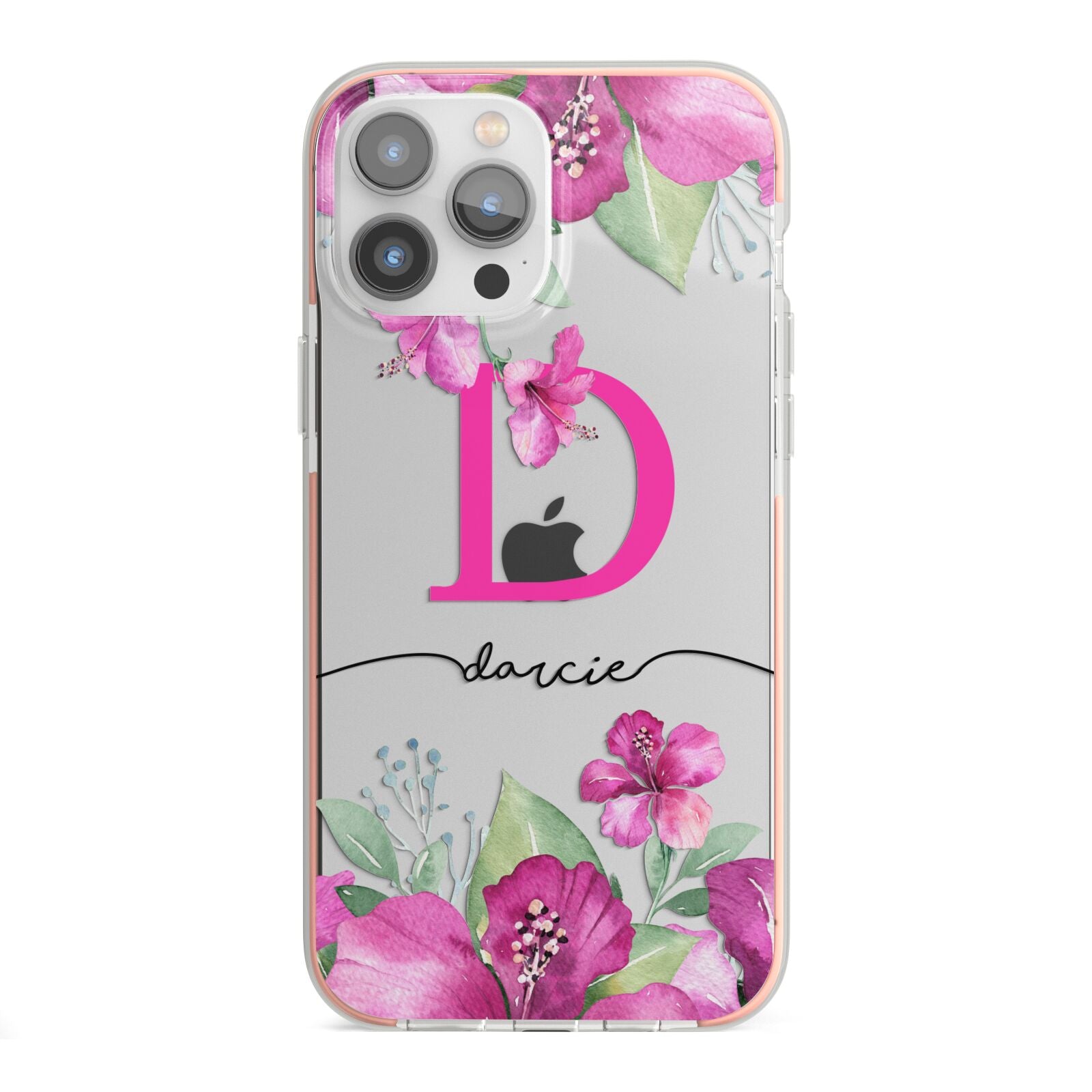 Personalised Pink Lilies iPhone 13 Pro Max TPU Impact Case with Pink Edges