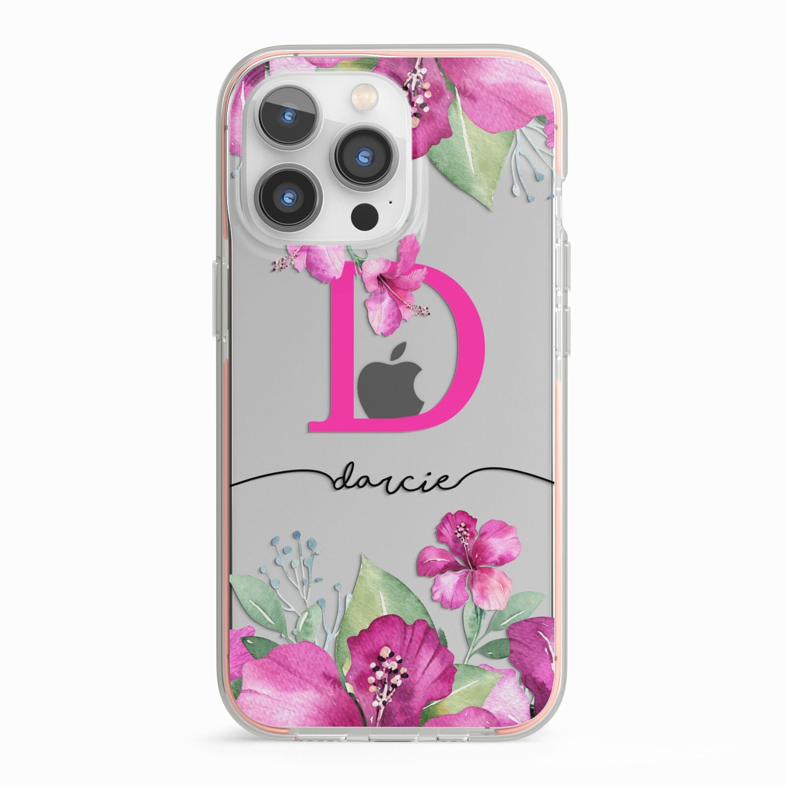Personalised Pink Lilies iPhone 13 Pro TPU Impact Case with Pink Edges