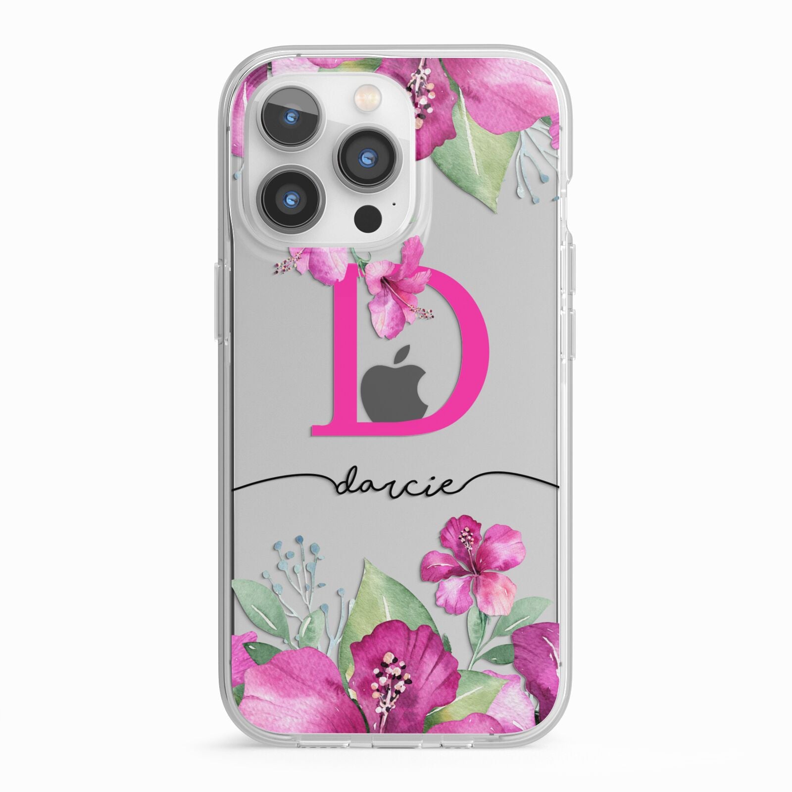Personalised Pink Lilies iPhone 13 Pro TPU Impact Case with White Edges