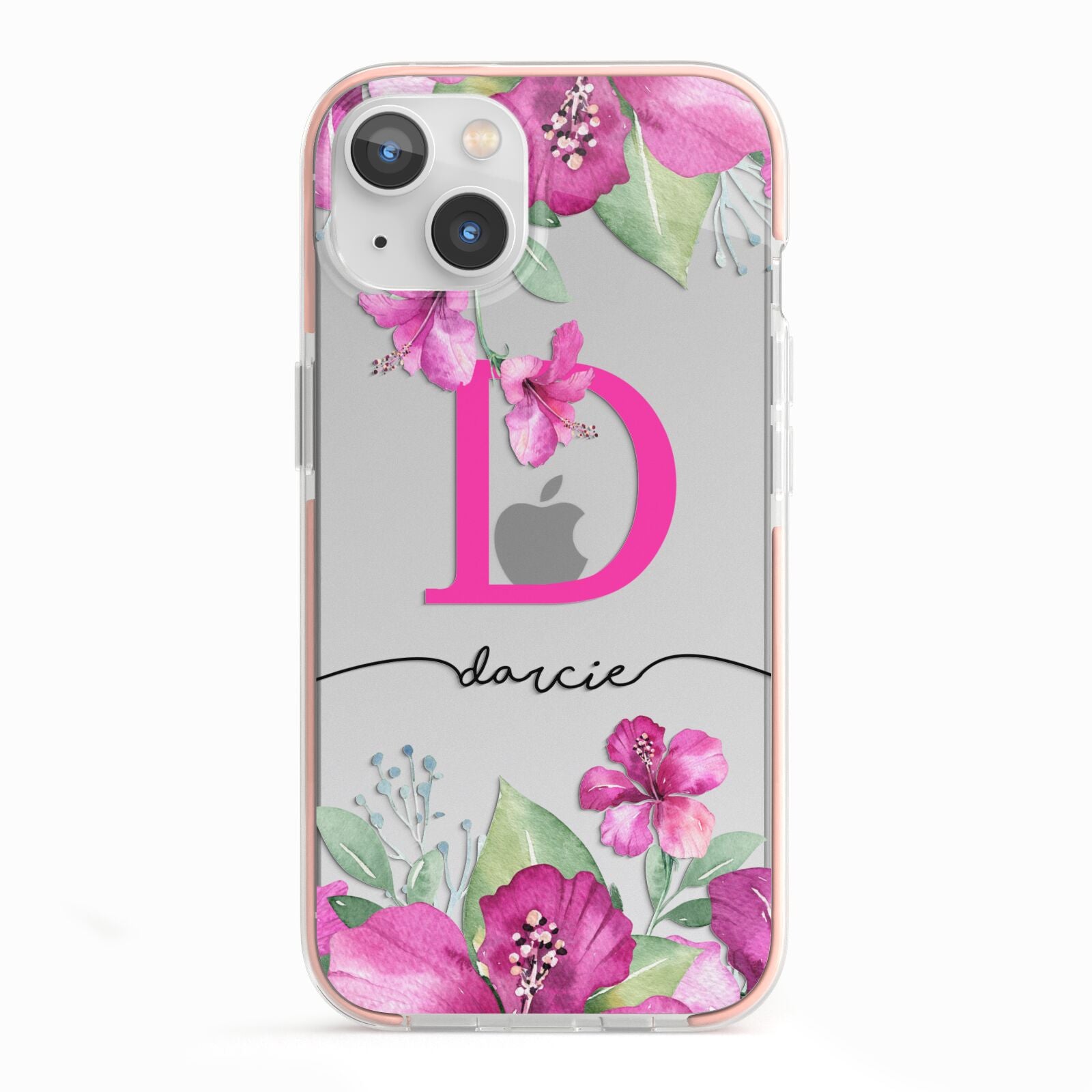 Personalised Pink Lilies iPhone 13 TPU Impact Case with Pink Edges