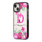 Personalised Pink Lilies iPhone 14 Black Impact Case Side Angle on Silver phone