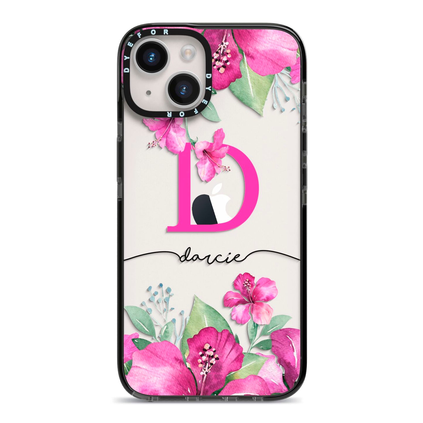 Personalised Pink Lilies iPhone 14 Black Impact Case on Silver phone