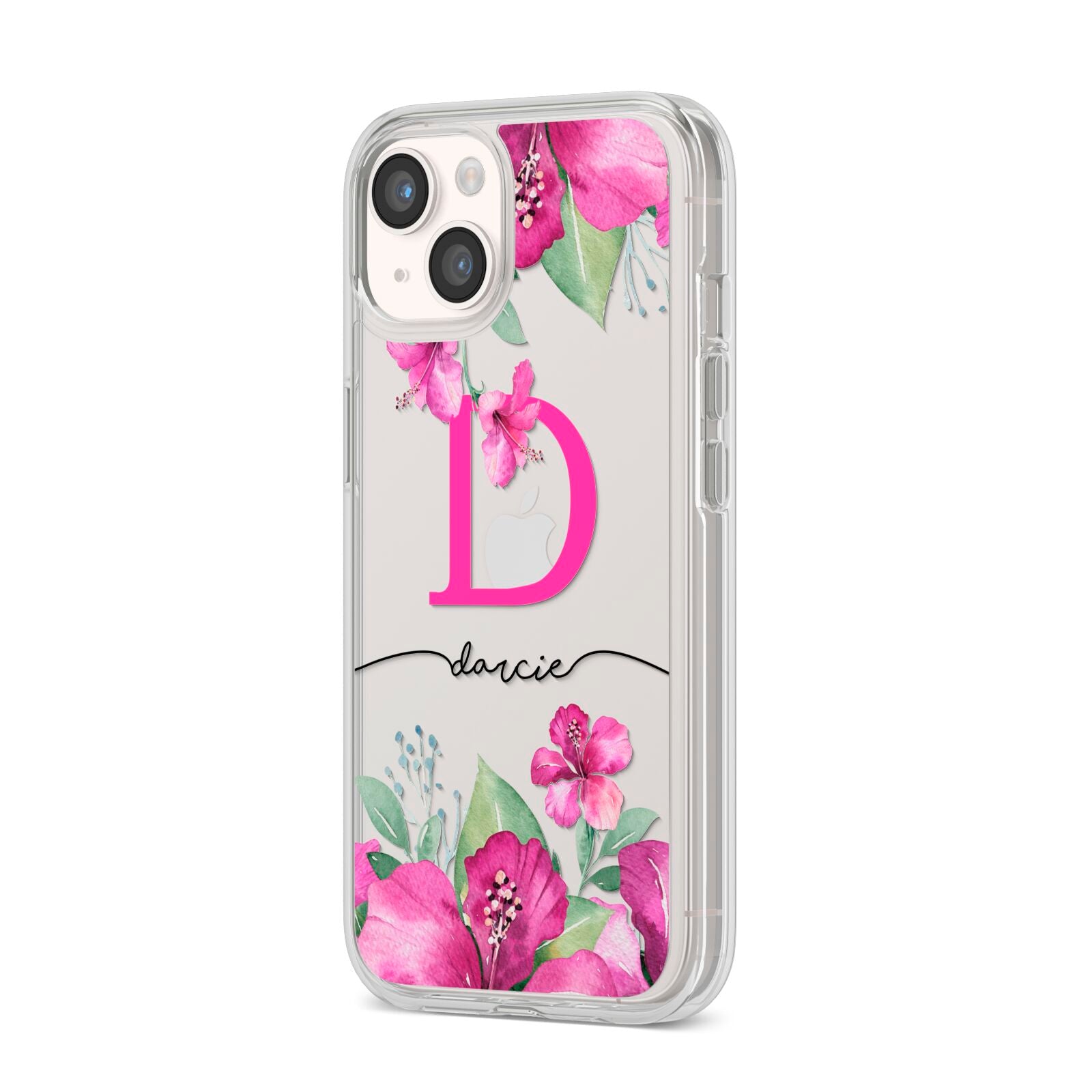 Personalised Pink Lilies iPhone 14 Clear Tough Case Starlight Angled Image