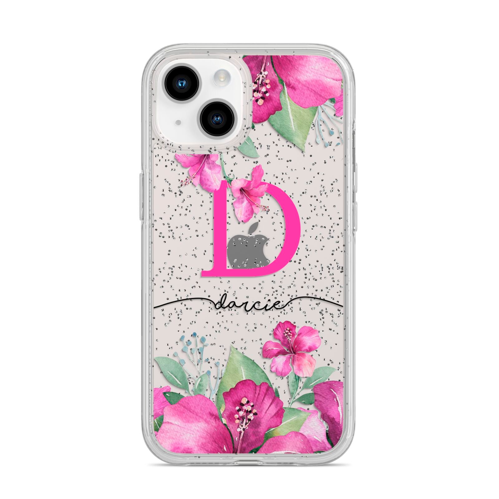 Personalised Pink Lilies iPhone 14 Glitter Tough Case Starlight