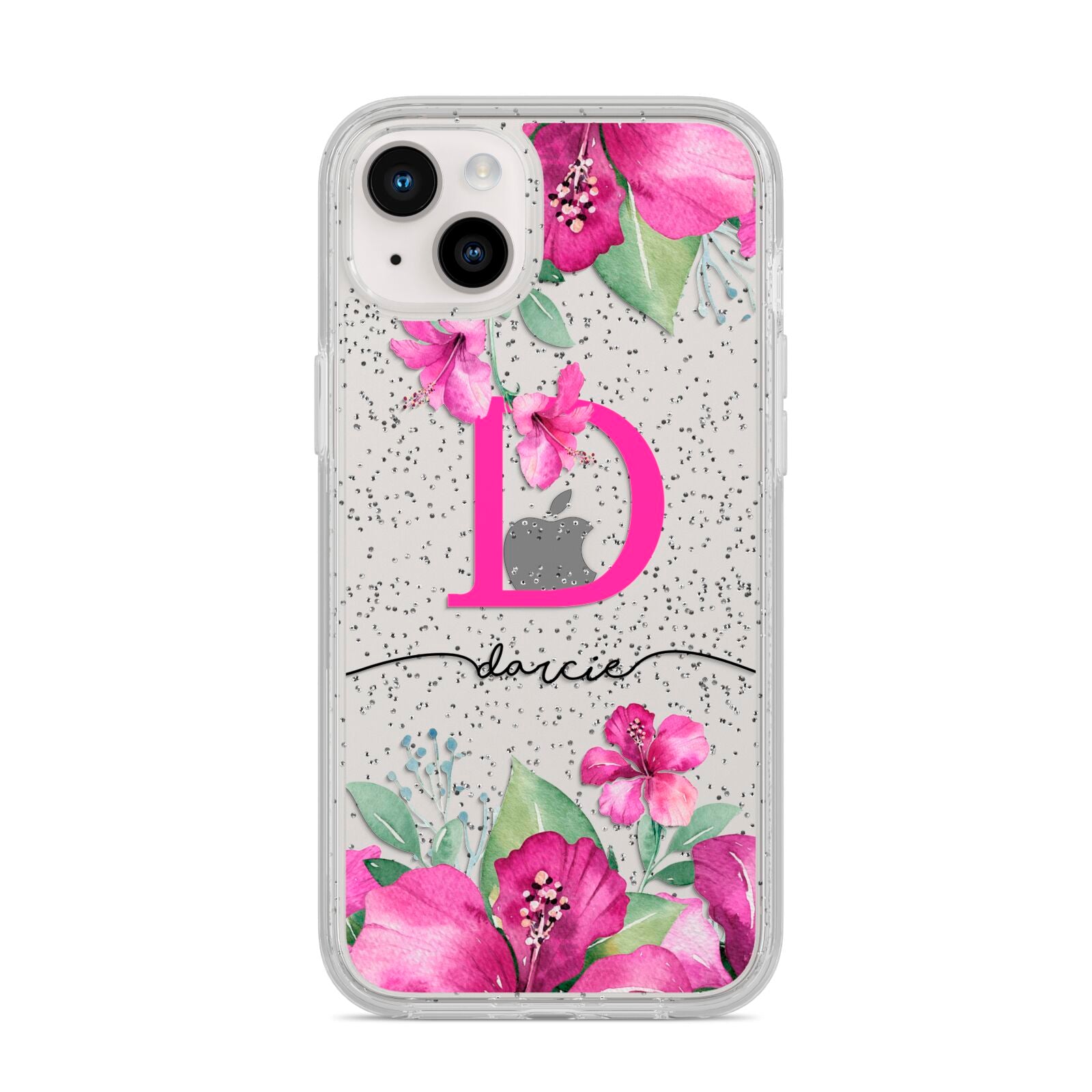 Personalised Pink Lilies iPhone 14 Plus Glitter Tough Case Starlight