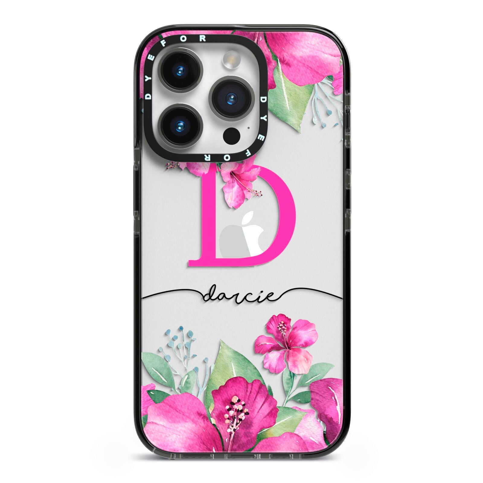Personalised Pink Lilies iPhone 14 Pro Black Impact Case on Silver phone