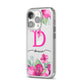 Personalised Pink Lilies iPhone 14 Pro Clear Tough Case Silver Angled Image