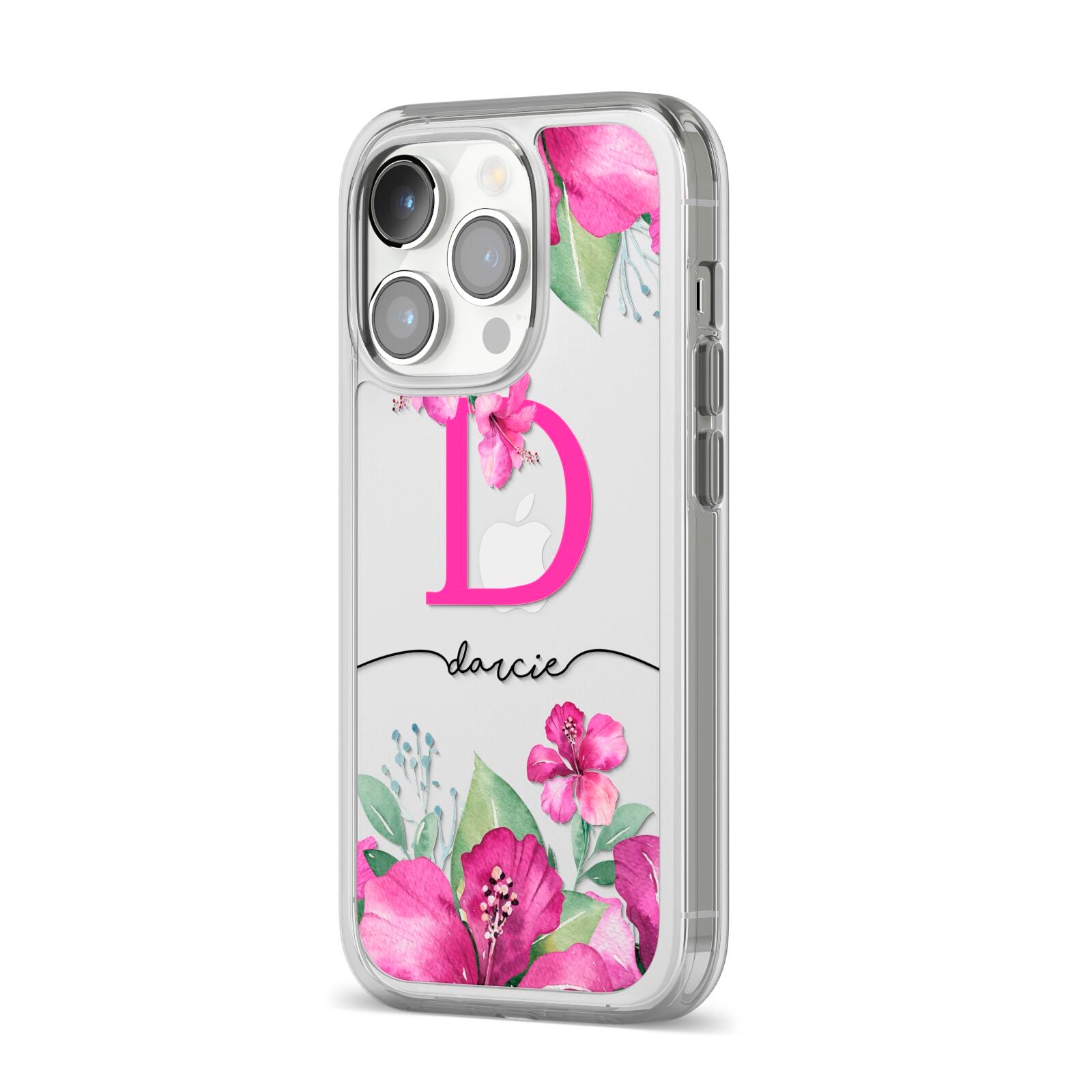 Personalised Pink Lilies iPhone 14 Pro Clear Tough Case Silver Angled Image