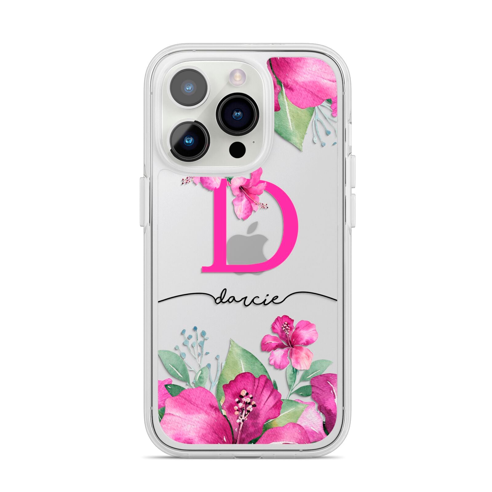 Personalised Pink Lilies iPhone 14 Pro Clear Tough Case Silver