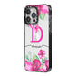Personalised Pink Lilies iPhone 14 Pro Max Black Impact Case Side Angle on Silver phone