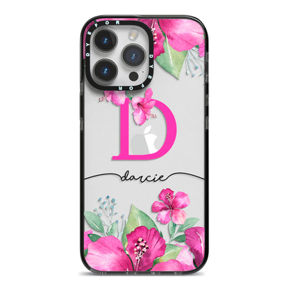 Personalised Pink Lilies iPhone 14 Pro Max Black Impact Case on Silver phone