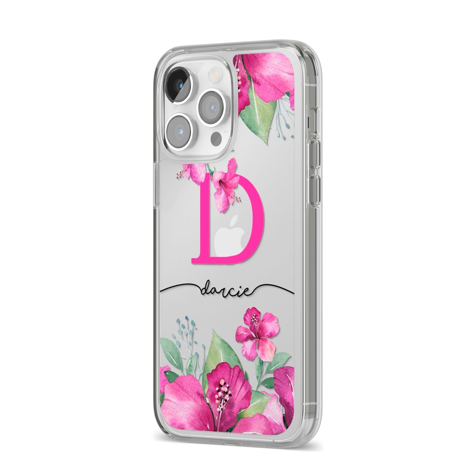 Personalised Pink Lilies iPhone 14 Pro Max Clear Tough Case Silver Angled Image