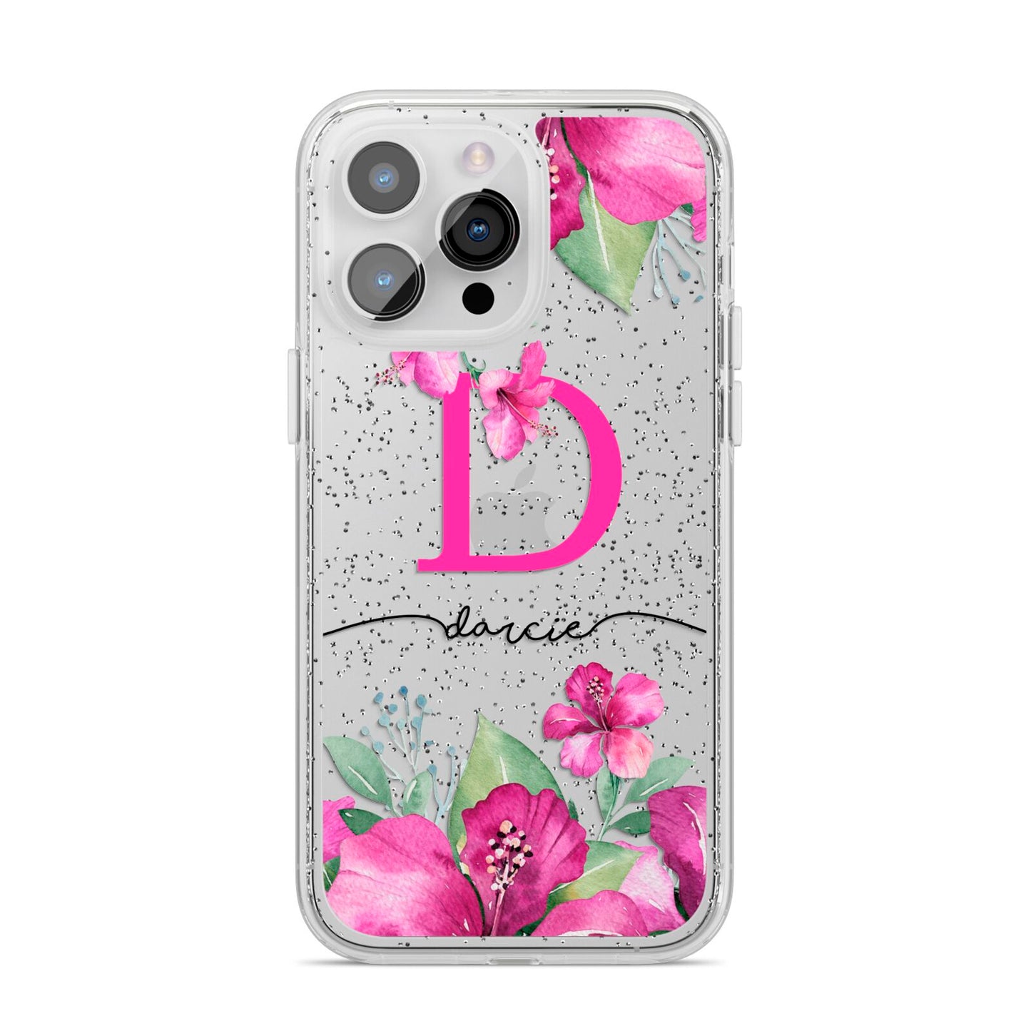 Personalised Pink Lilies iPhone 14 Pro Max Glitter Tough Case Silver