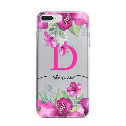 Personalised Pink Lilies iPhone 7 Plus Bumper Case on Silver iPhone