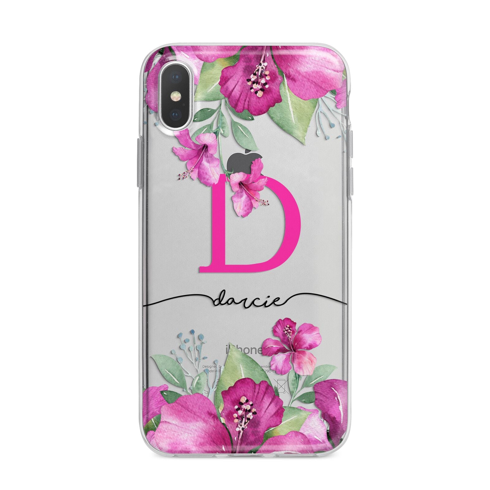 Personalised Pink Lilies iPhone X Bumper Case on Silver iPhone Alternative Image 1