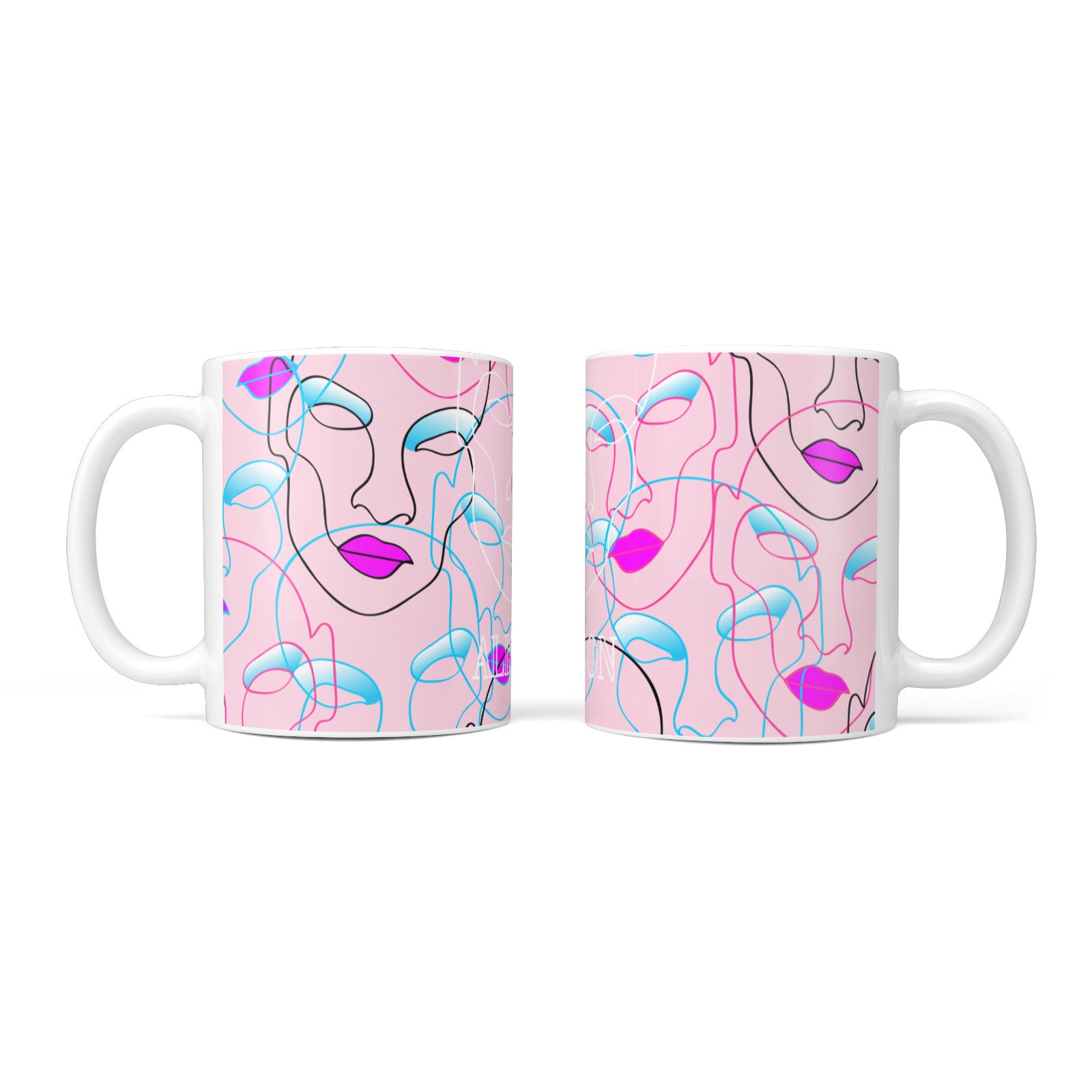 Personalised Pink Line Art 10oz Mug Alternative Image 3