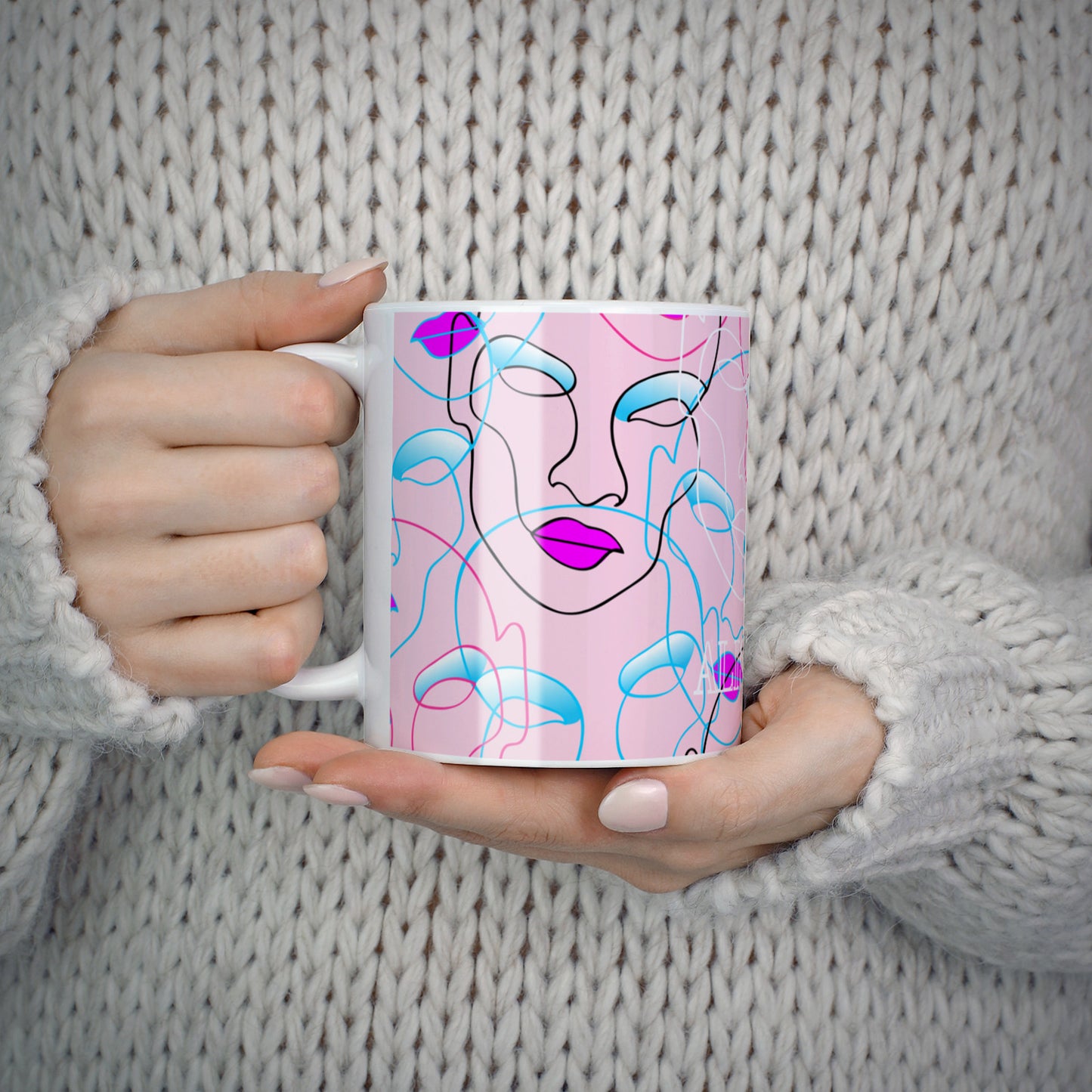 Personalised Pink Line Art 10oz Mug Alternative Image 5