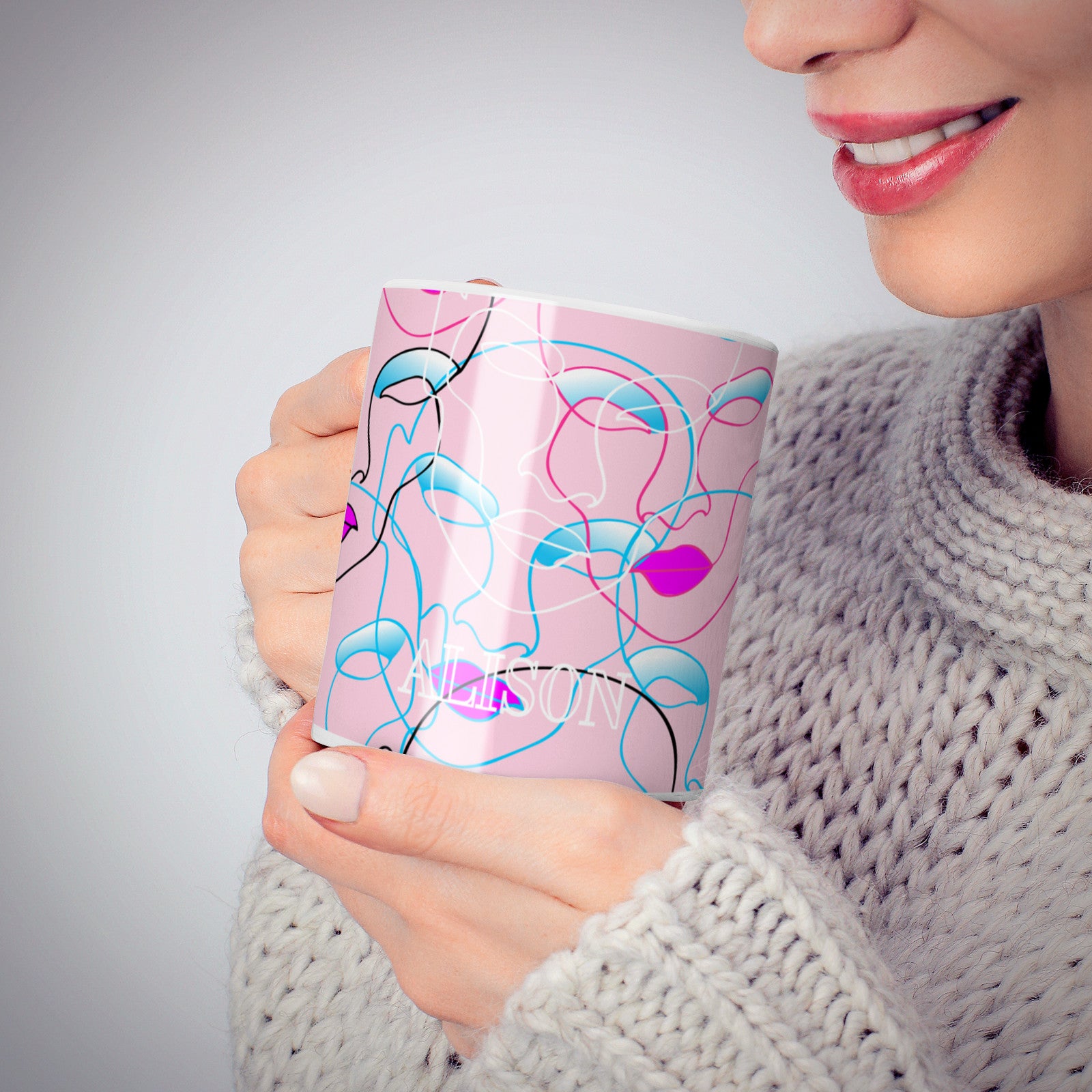 Personalised Pink Line Art 10oz Mug Alternative Image 6