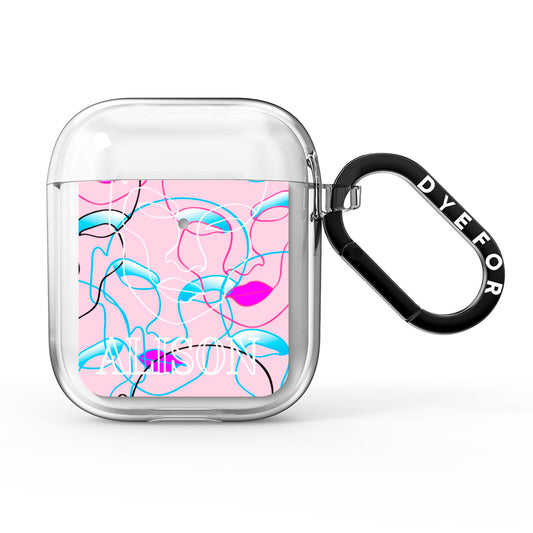 Personalised Pink Line Art AirPods Clear Case