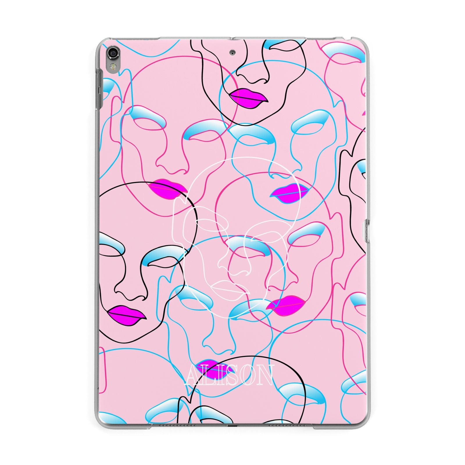 Personalised Pink Line Art Apple iPad Grey Case