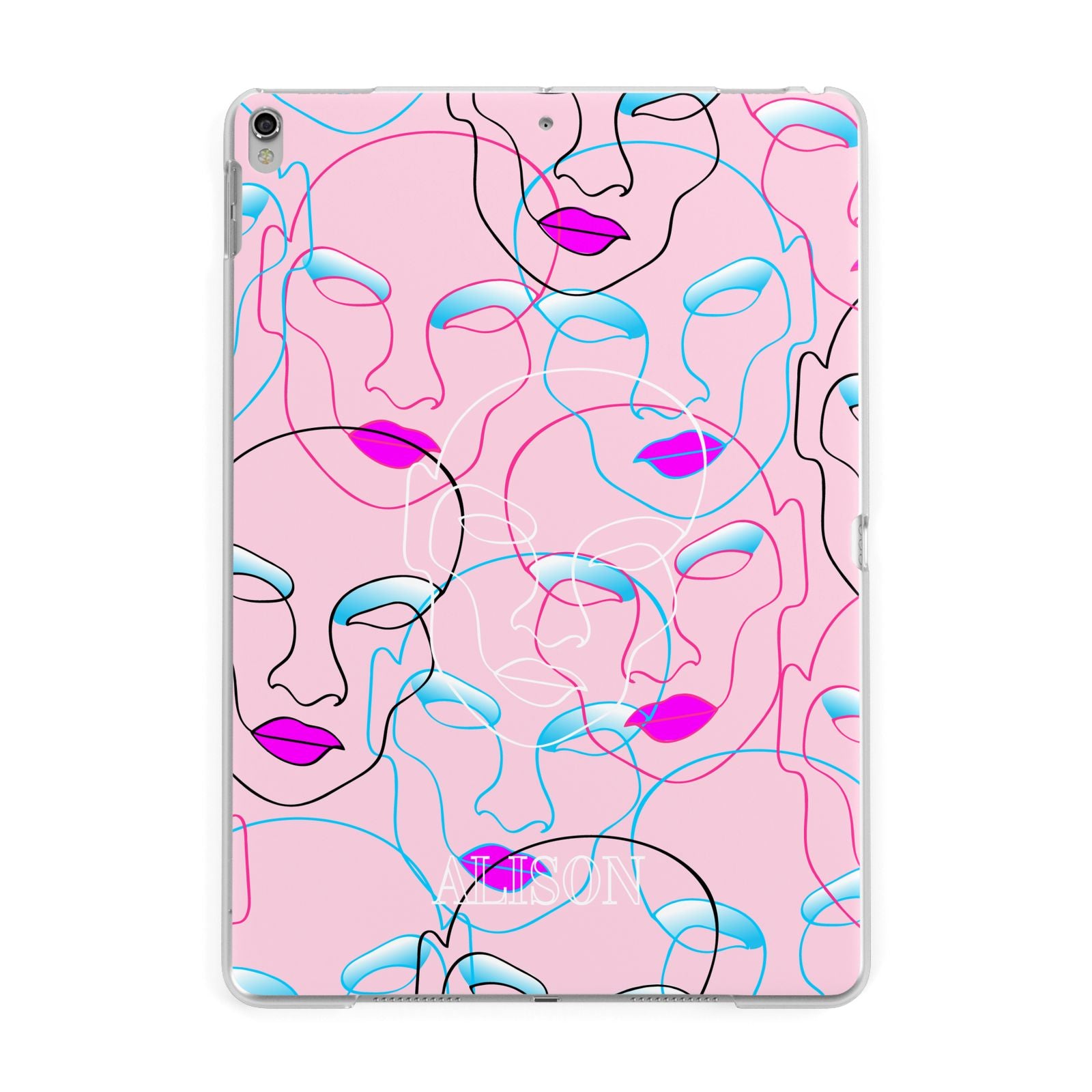 Personalised Pink Line Art Apple iPad Silver Case
