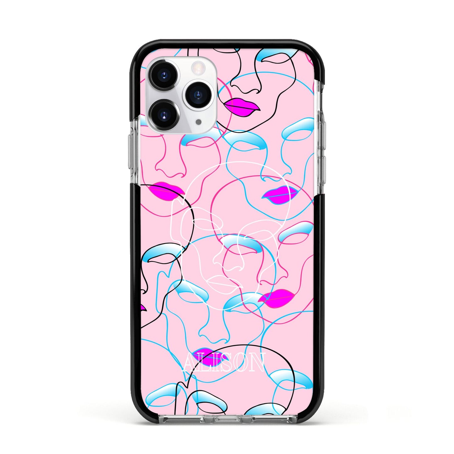 Personalised Pink Line Art Apple iPhone 11 Pro in Silver with Black Impact Case