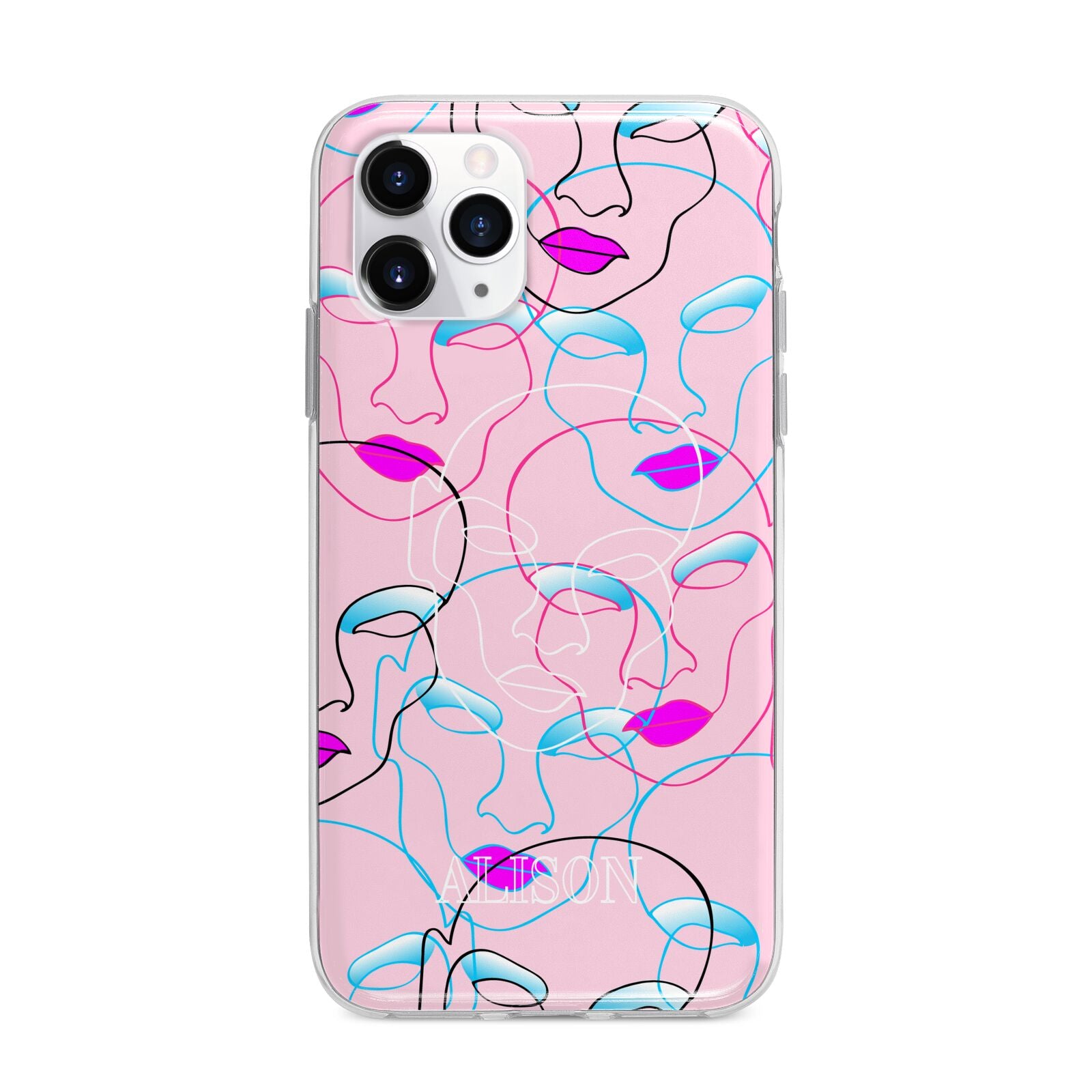 Personalised Pink Line Art Apple iPhone 11 Pro in Silver with Bumper Case