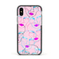 Personalised Pink Line Art Apple iPhone Xs Impact Case Black Edge on Silver Phone