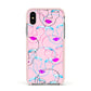 Personalised Pink Line Art Apple iPhone Xs Impact Case Pink Edge on Silver Phone