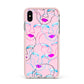 Personalised Pink Line Art Apple iPhone Xs Max Impact Case Pink Edge on Silver Phone