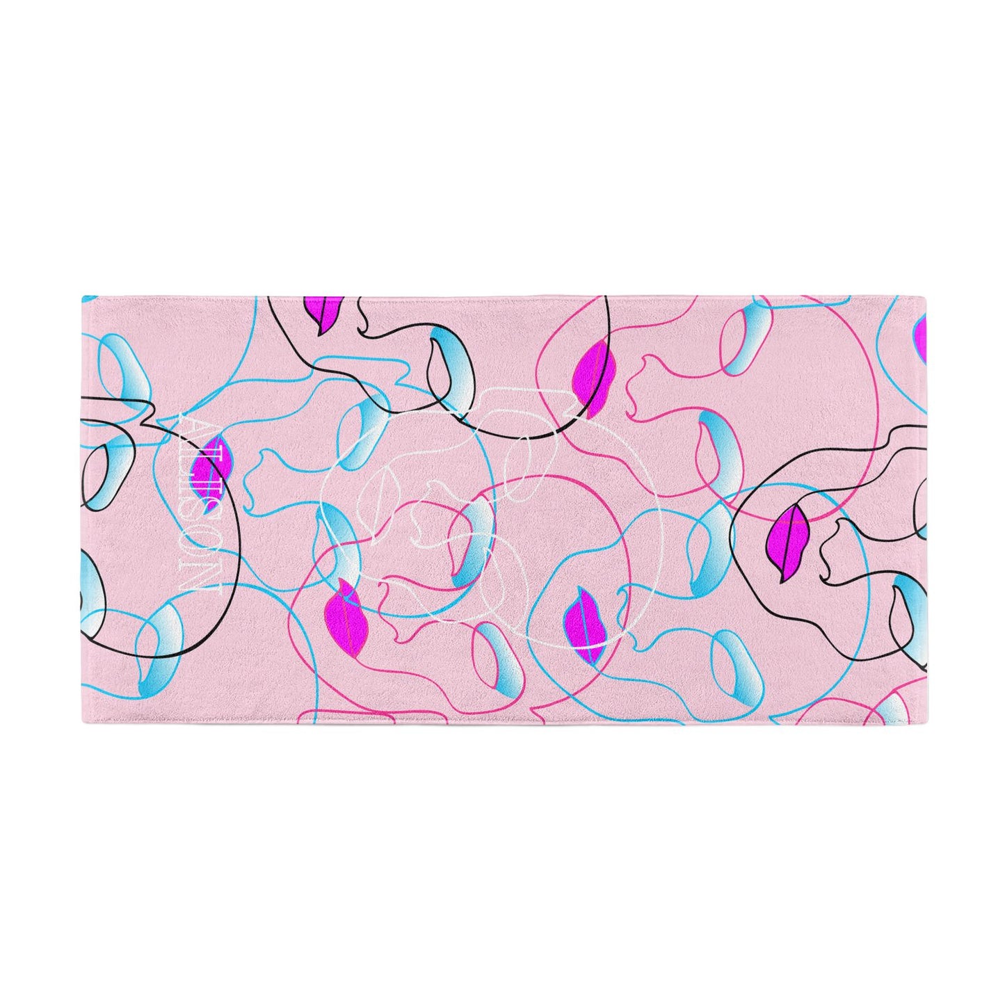 Personalised Pink Line Art Beach Towel Alternative Image