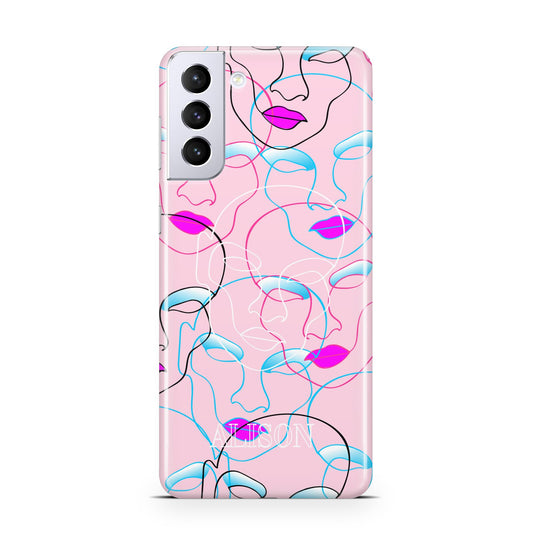 Personalised Pink Line Art Samsung S21 Plus Phone Case