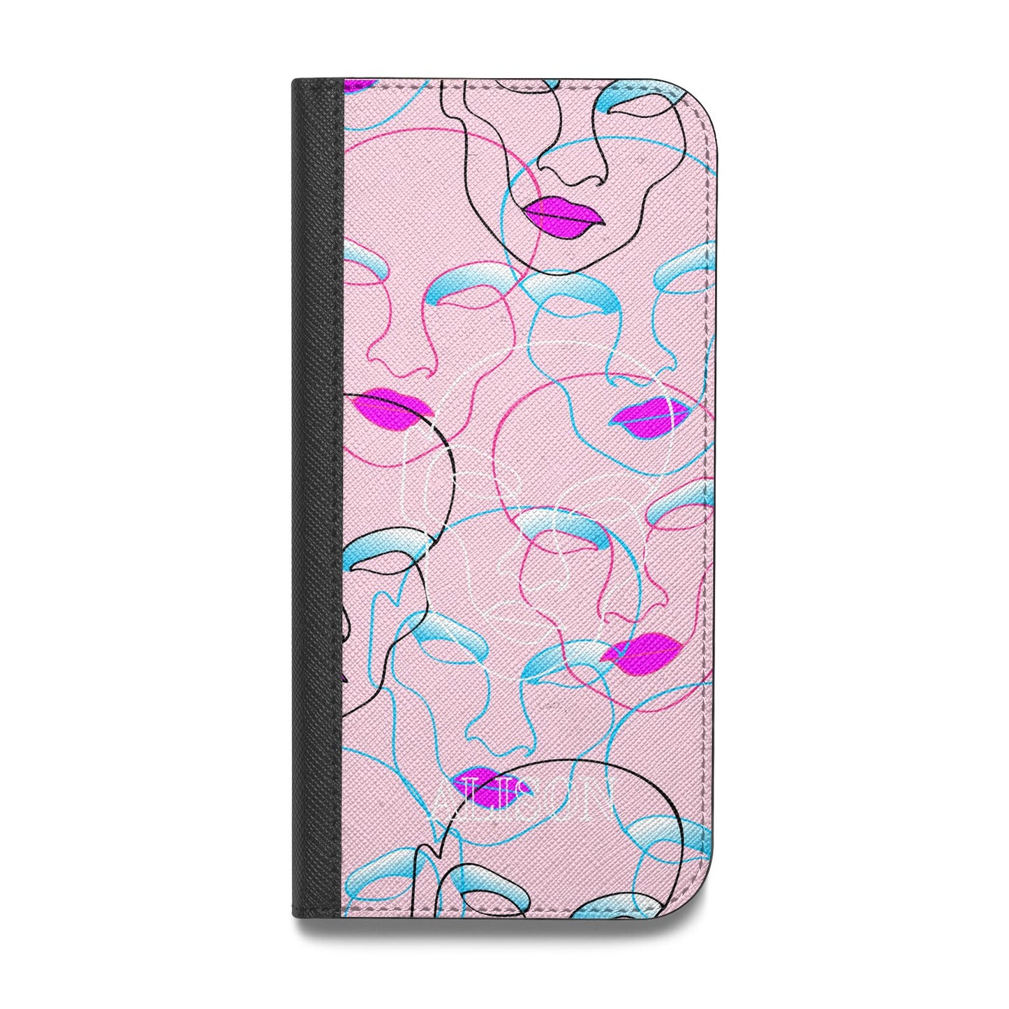 Personalised Pink Line Art Vegan Leather Flip Samsung Case