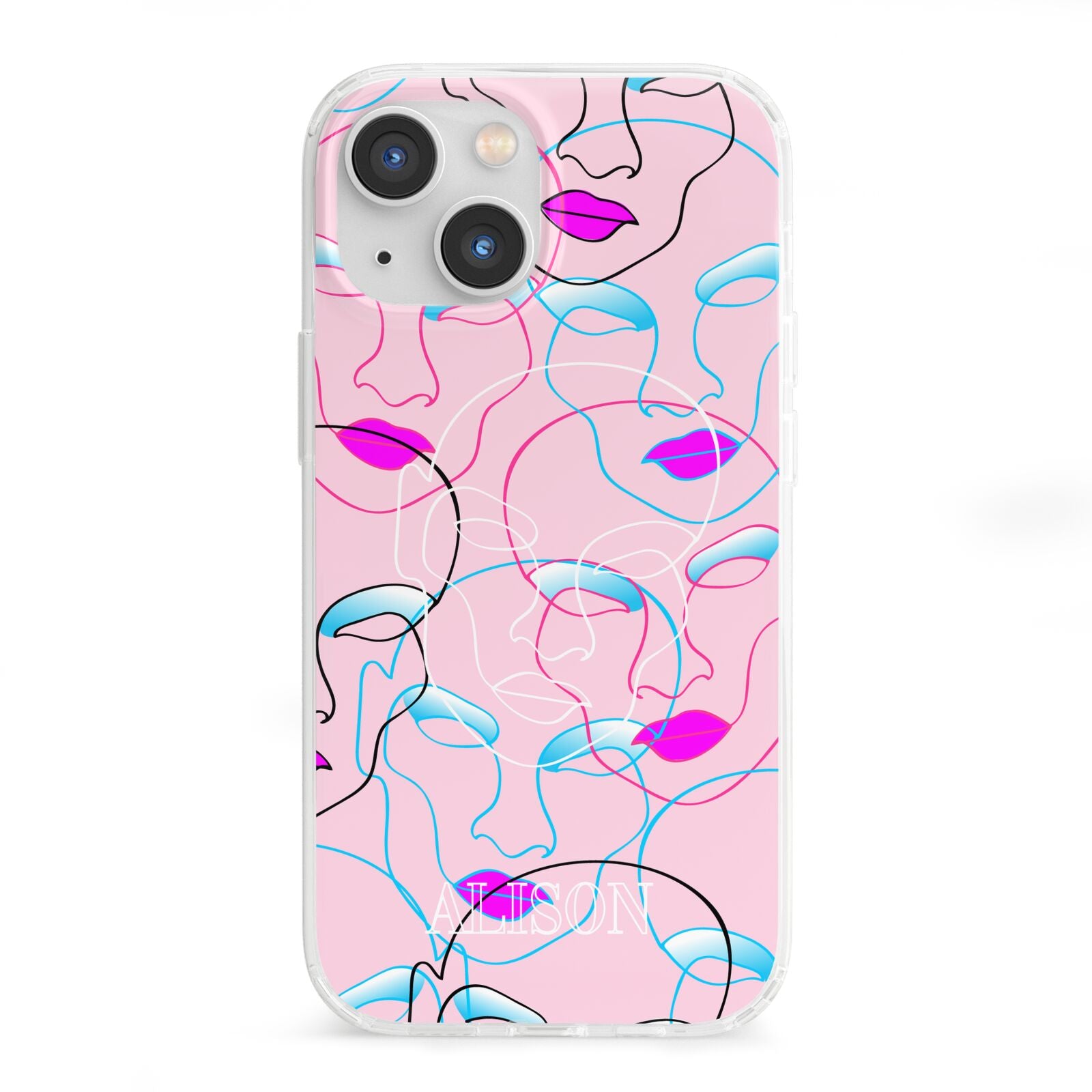 Personalised Pink Line Art iPhone 13 Mini Clear Bumper Case
