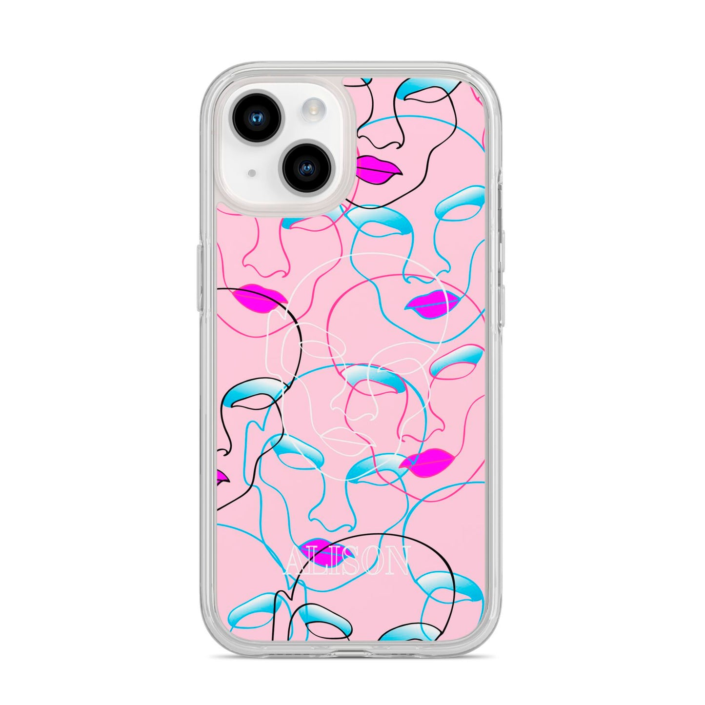Personalised Pink Line Art iPhone 14 Clear Tough Case Starlight