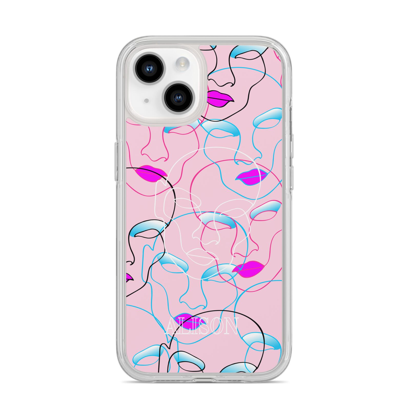 Personalised Pink Line Art iPhone 14 Clear Tough Case Starlight
