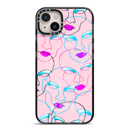 Personalised Pink Line Art iPhone 14 Plus Black Impact Case on Silver phone