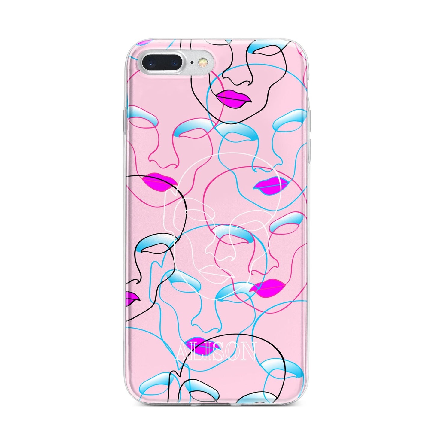 Personalised Pink Line Art iPhone 7 Plus Bumper Case on Silver iPhone