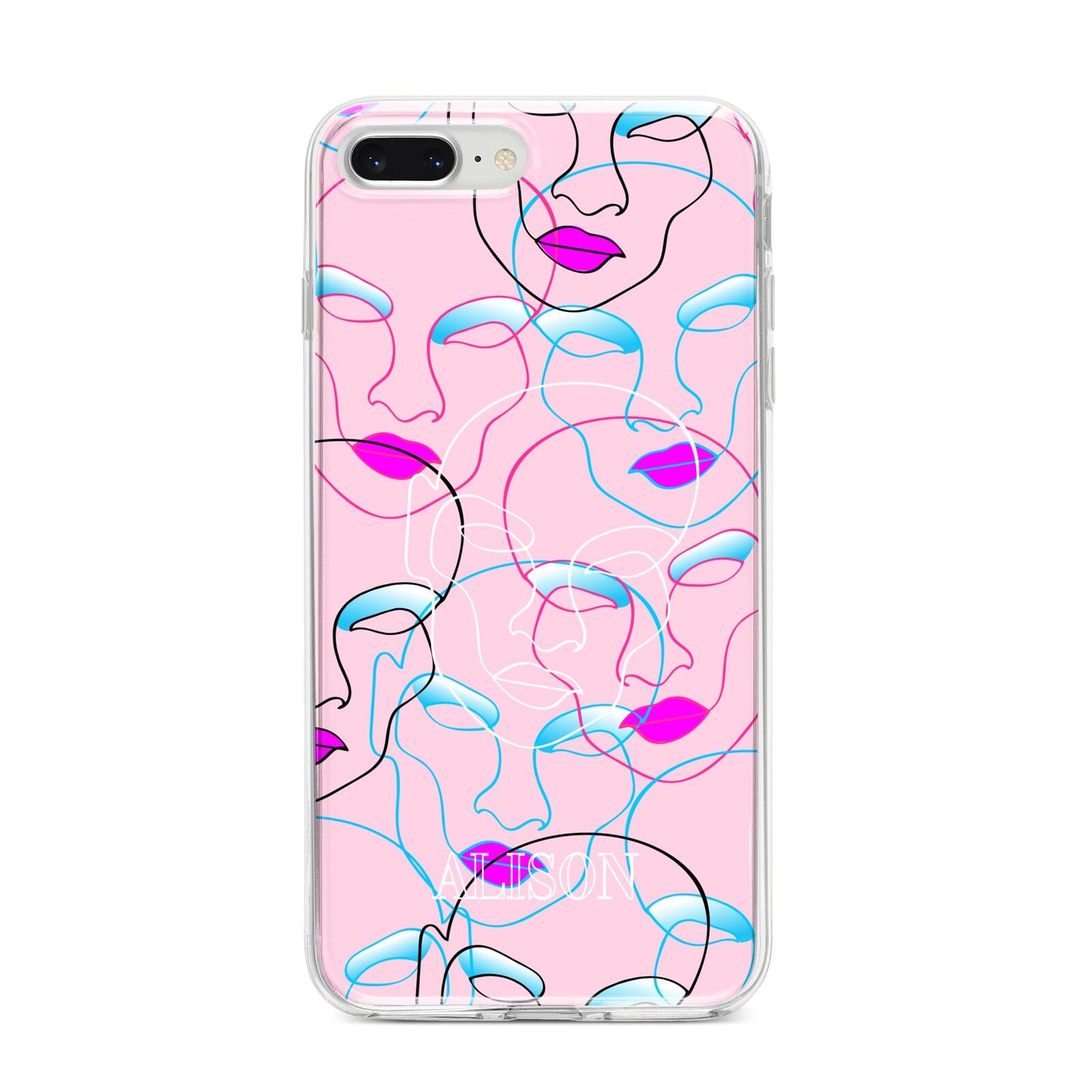 Personalised Pink Line Art iPhone 8 Plus Bumper Case on Silver iPhone