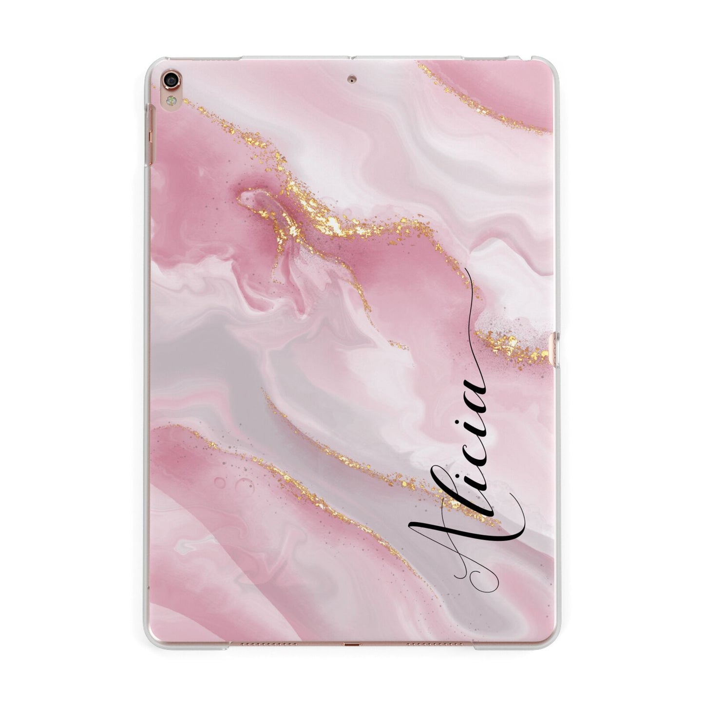 Personalised Pink Marble Apple iPad Rose Gold Case