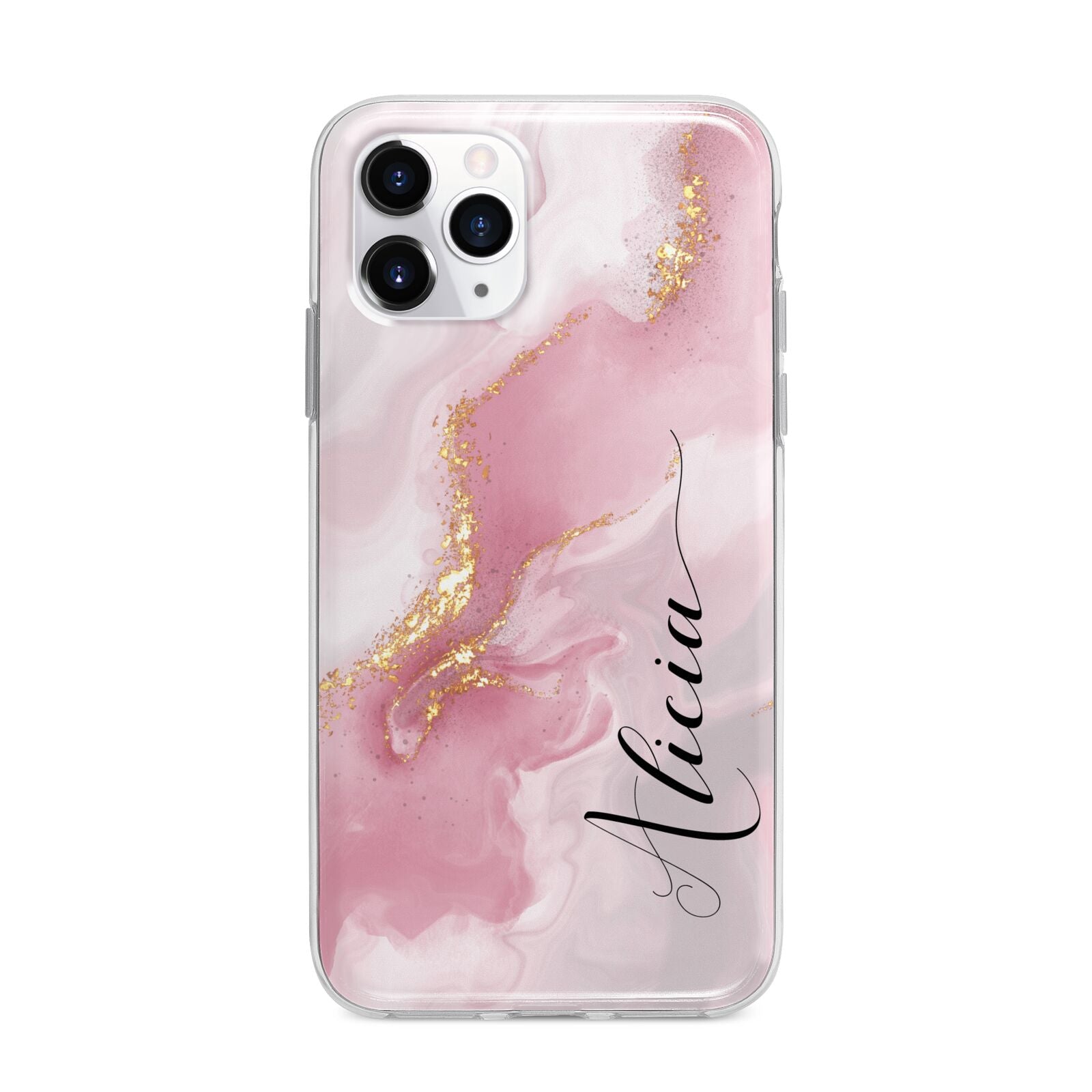 Personalised Pink Marble Apple iPhone 11 Pro Max in Silver with Bumper Case