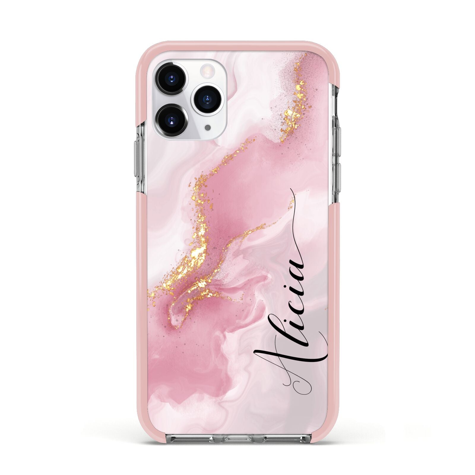 Personalised Pink Marble Apple iPhone 11 Pro in Silver with Pink Impact Case
