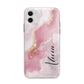 Personalised Pink Marble Apple iPhone 11 in White with Bumper Case