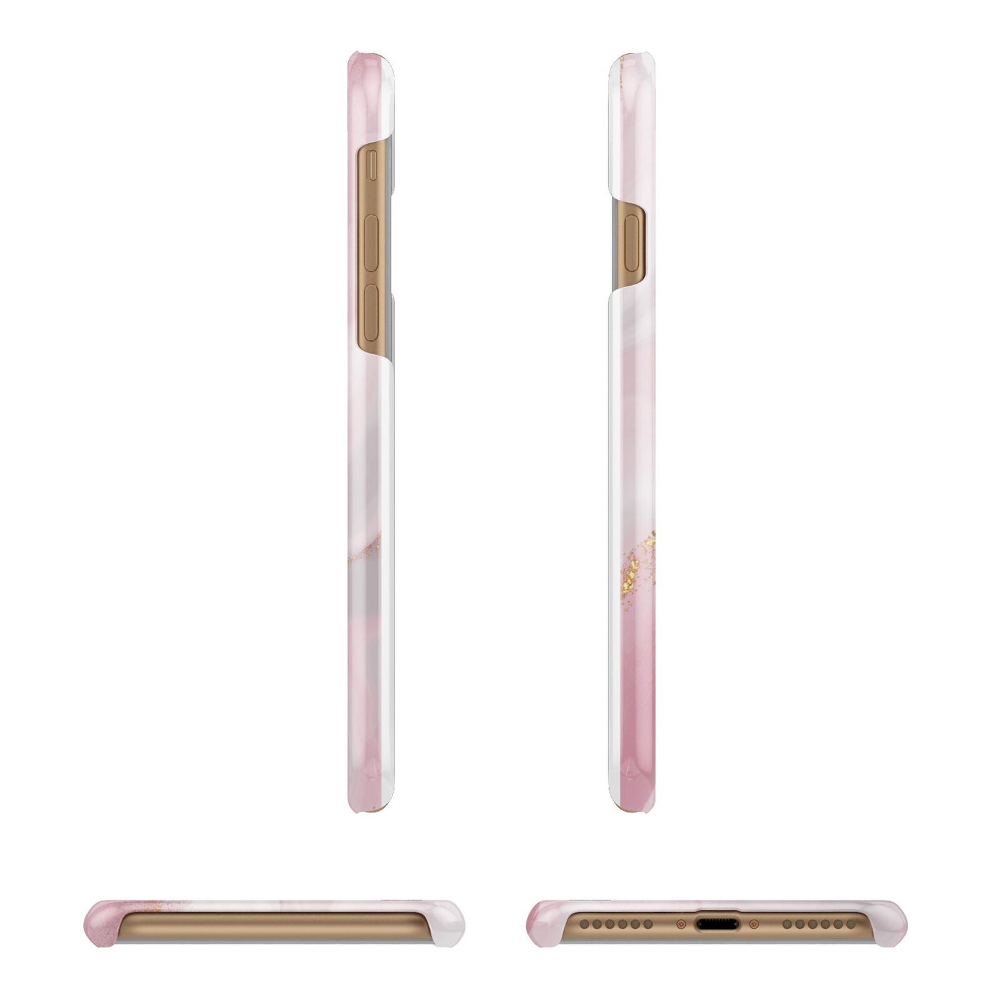 Personalised Pink Marble Apple iPhone 7 8 3D Wrap Snap Case Angled Images