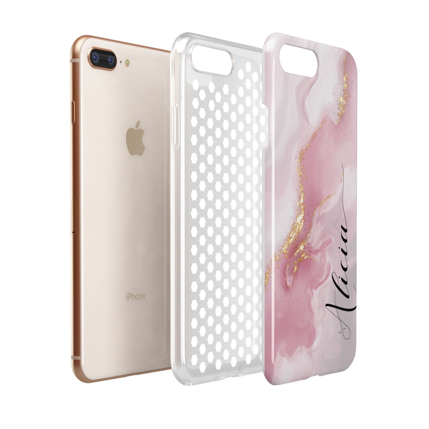 Personalised Pink Marble Apple iPhone 7 8 Plus 3D Tough Case Expanded View