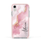 Personalised Pink Marble Apple iPhone XR Impact Case Pink Edge on Silver Phone
